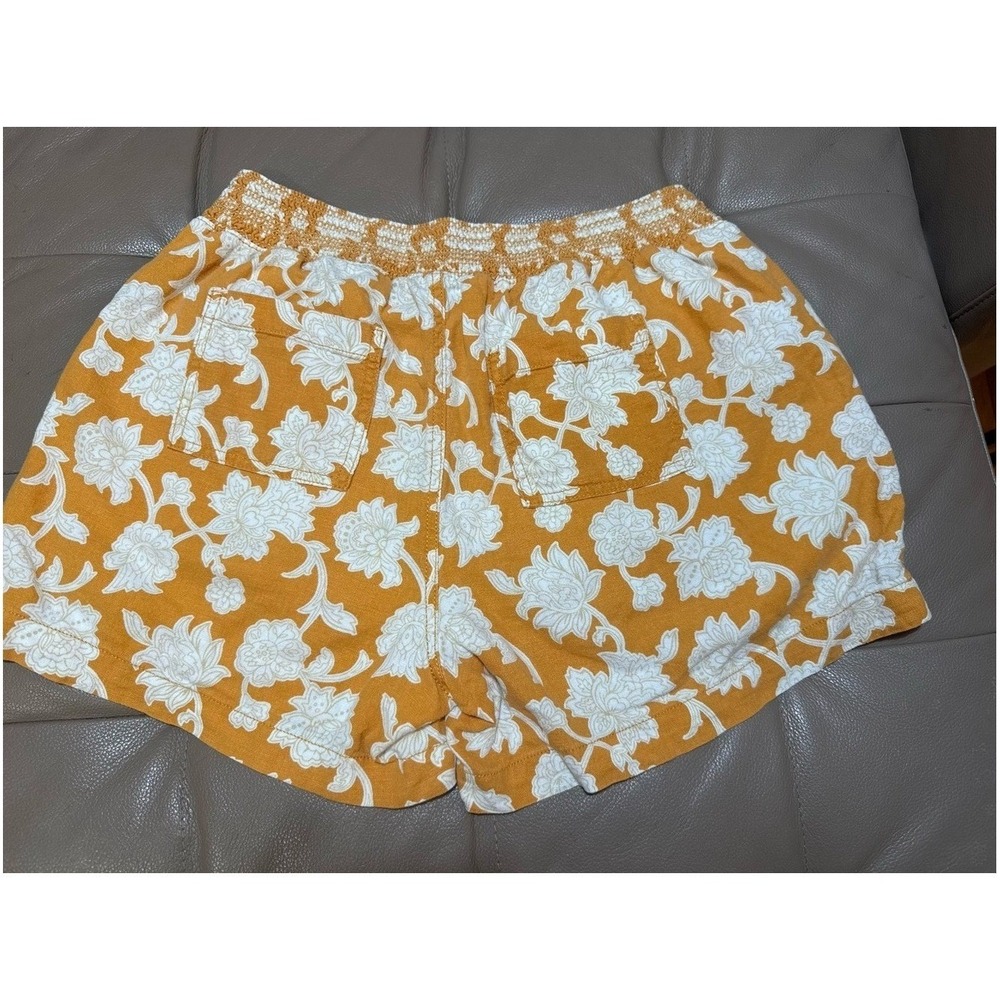 Briggs Orange Floral Linen Blend Smocked Waist Shorts Size Large - Picture 2 of 3